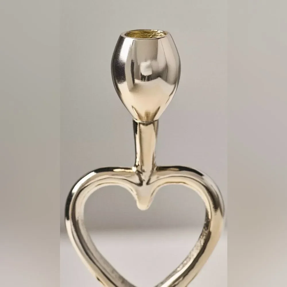 AnthroHome Set of 4 Aluminum Gold Tone Double Heart Medium Candle Holders